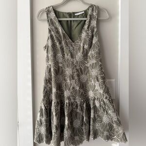 Flowy Floral Dress in Olive Green with pockets - XS